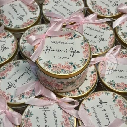 Pink Floral Tin with Bow