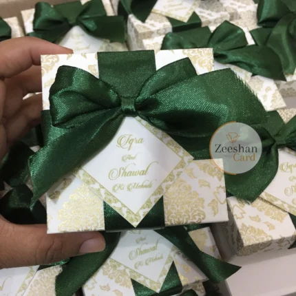 Two Piece Green Ribbon Box With Bow