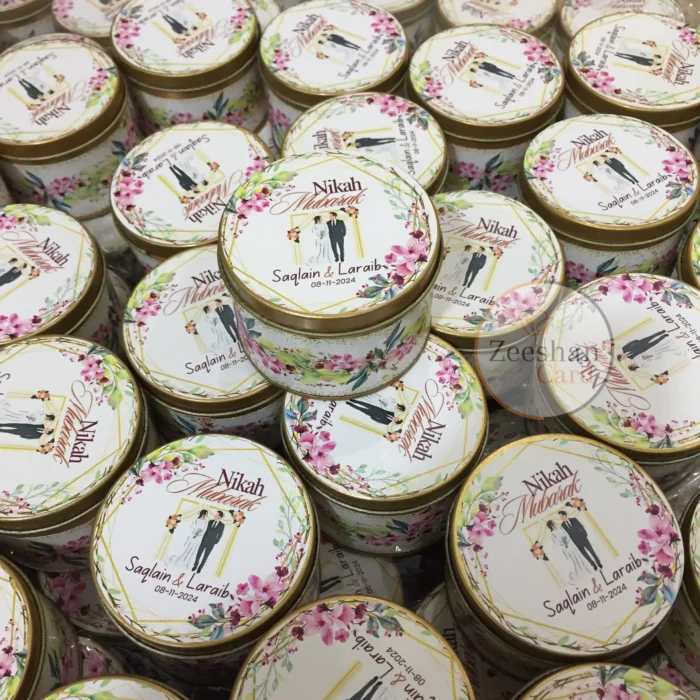 Couple With Pink Floral Tin Design