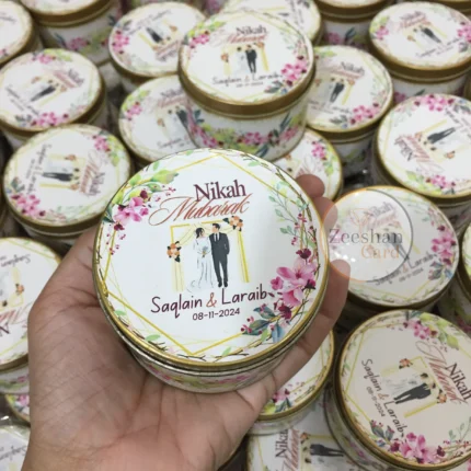 Couple With Pink Floral Tin Design