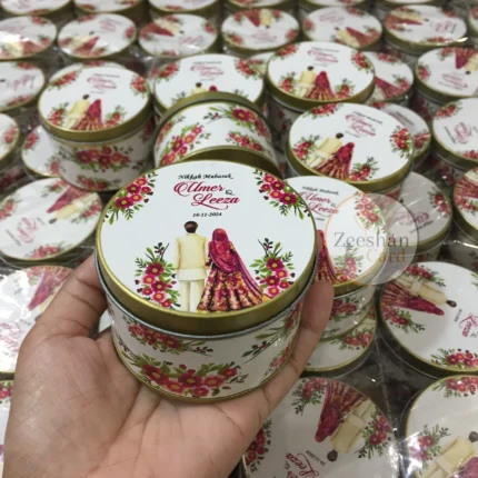 Couple with Floral Design Tin Bid