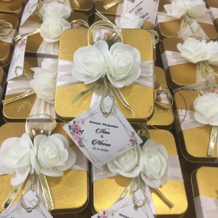 Golden Tin Bid Box With Ribbon & Flower