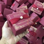 Maroon Nikkah Bid Boxes With Pearl and Ribbon