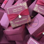 Maroon Nikkah Bid Boxes With Pearl and Ribbon