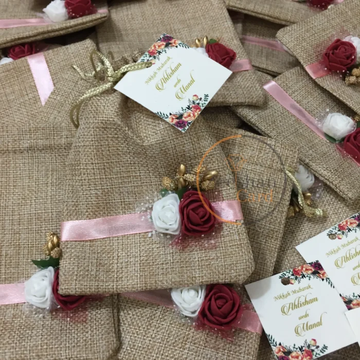 Jute Pouch With Multi Flowers