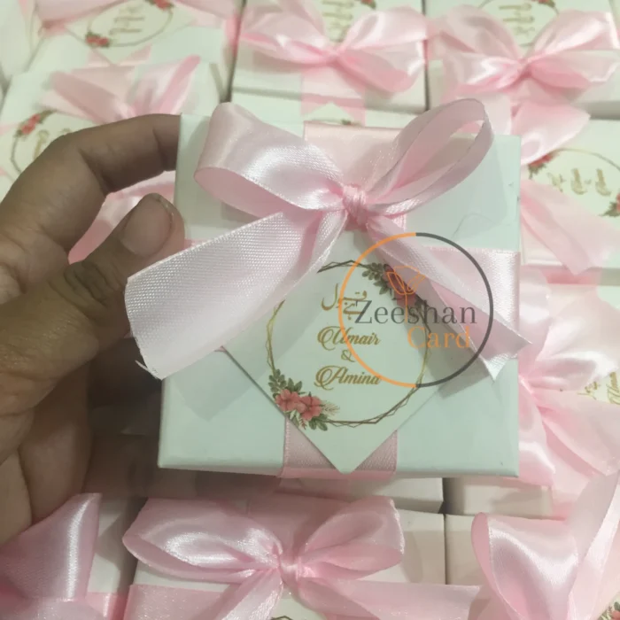 Square Box With Pink Ribbon