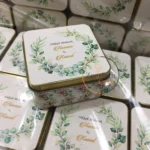 Green Floral Square Tin Bid Box