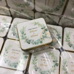 Green Floral Square Tin Bid Box