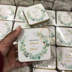 Green Floral Square Tin Bid Box