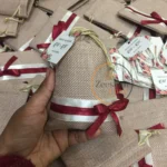 Jute Bid Pouch With Maroon Ribbon