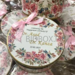 Pink Floral Design Tin Box With Bow