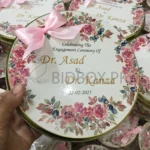 Pink Floral Design Tin Box With Bow