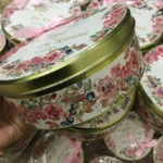 Pink Floral Design Tin Box With Bow