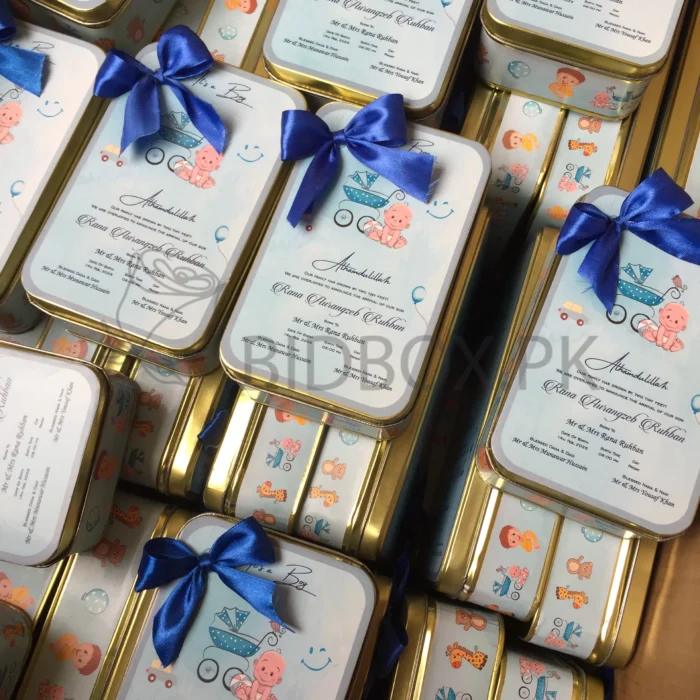 Custom Mithai Tin Box Baby Boy With Bow