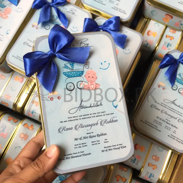 Custom Mithai Tin Box Baby Boy With Bow