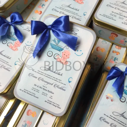 Custom Mithai Tin Box Baby Boy With Bow