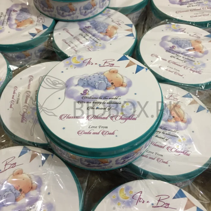 Blue Baby Announcement Half Kg Tin Box