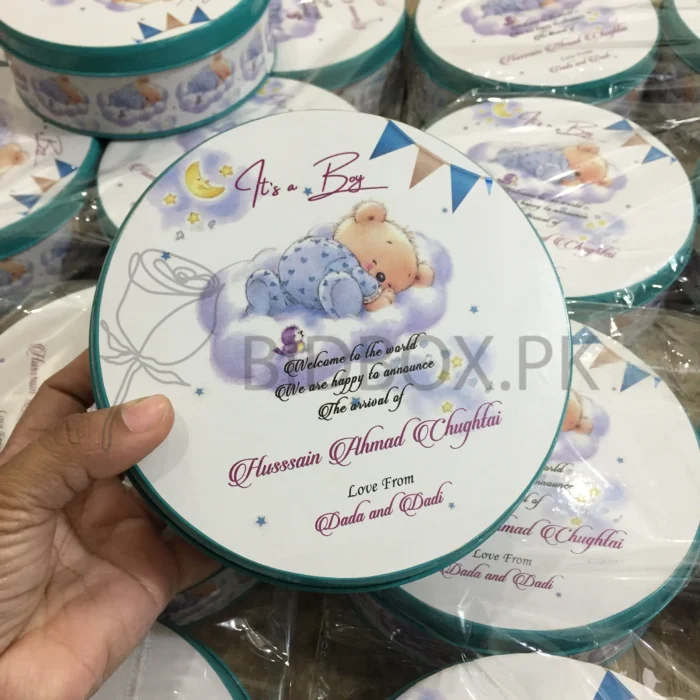 Blue Baby Announcement Half Kg Tin Box