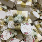 Flowers Box With Zari Ribbon And Tag