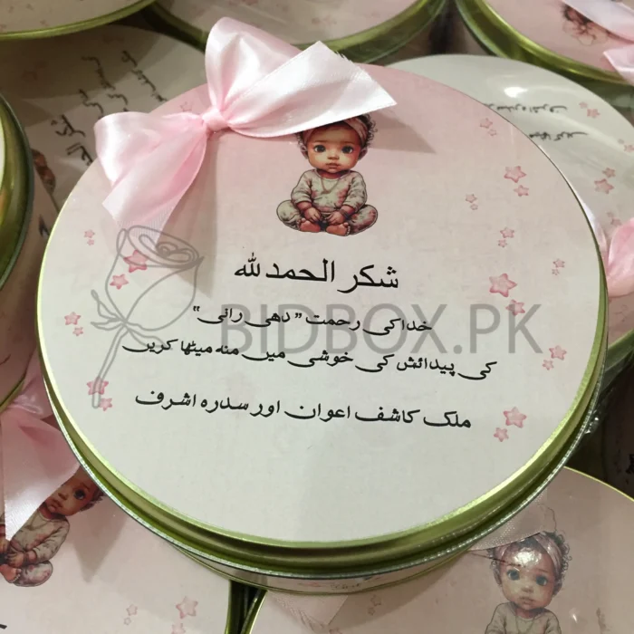 Baby Girl Announcement Half Kg Tin Box With Bow