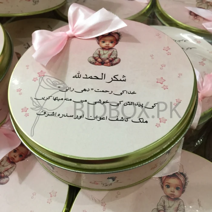 Baby Girl Announcement Half Kg Tin Box With Bow