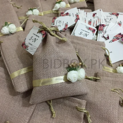 Flower Jute Pouch With Tag
