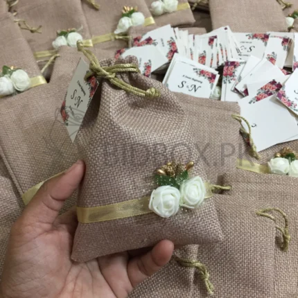 Flower Jute Pouch With Tag