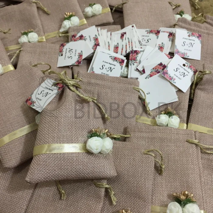 Flower Jute Pouch With Tag