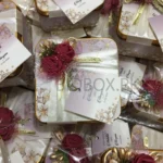 Mehroon Flowers And Stickers Printed Tin Box With Tag