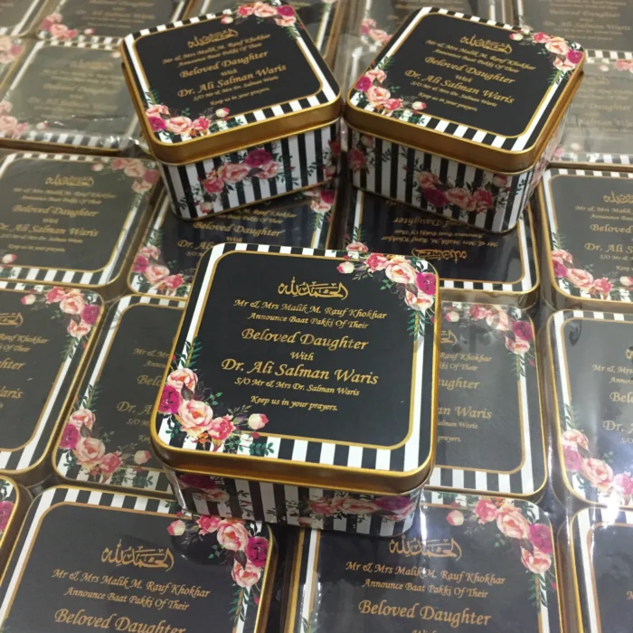 Black Floral Print Tin Box
