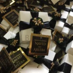 Black Flowers Card Bord Box With Ribbon And Tag