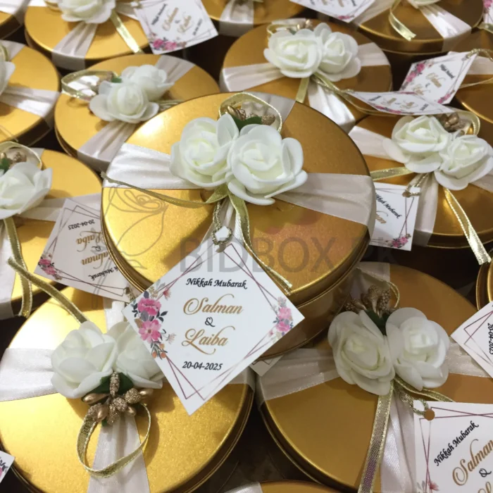 Flower Tin Box With Ribbon And Tag