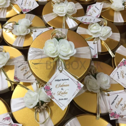 Flower Tin Box With Ribbon And Tag