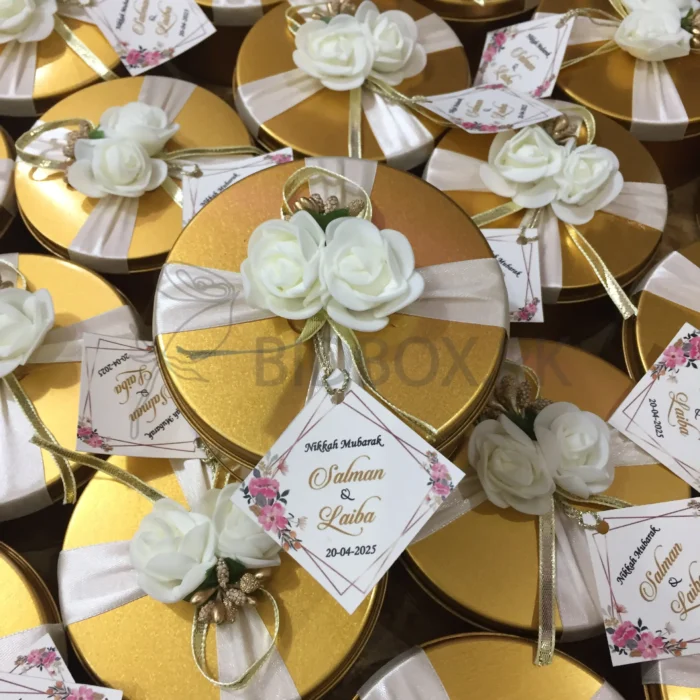Flower Tin Box With Ribbon And Tag