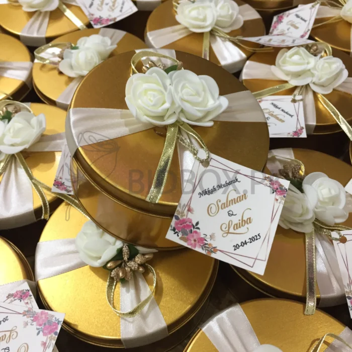 Flower Tin Box With Ribbon And Tag