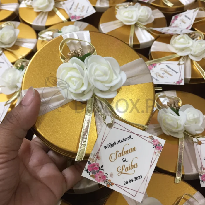Flower Tin Box With Ribbon And Tag