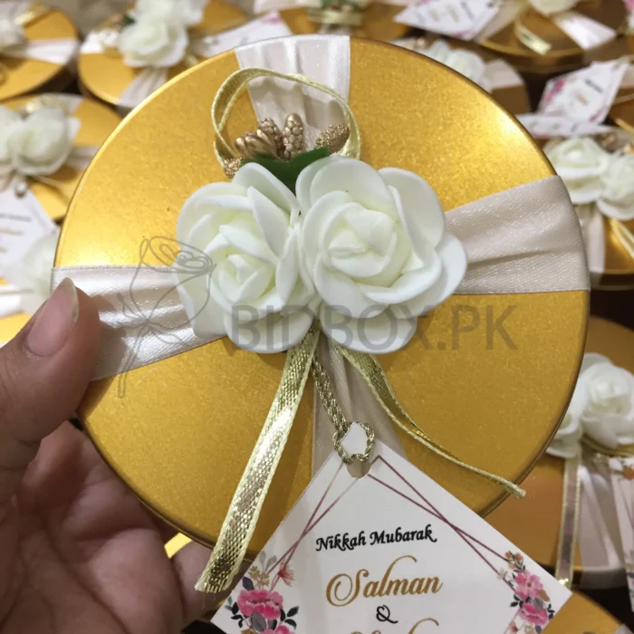 Flower Tin Box With Ribbon And Tag