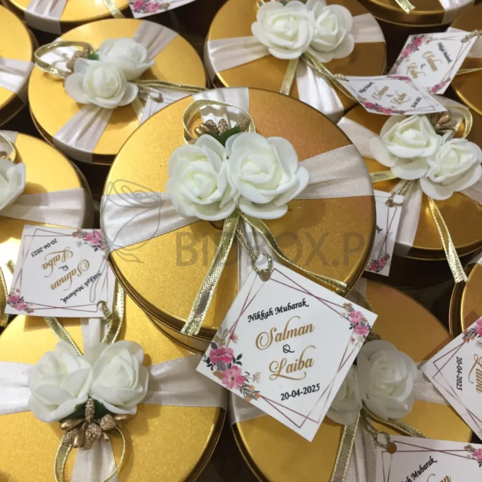Flower Tin Box With Ribbon And Tag