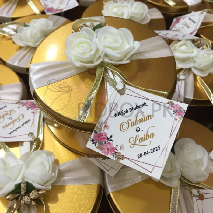 Flower Tin Box With Ribbon And Tag
