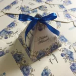 Triangle Box Blue Flowers Printed With Bow
