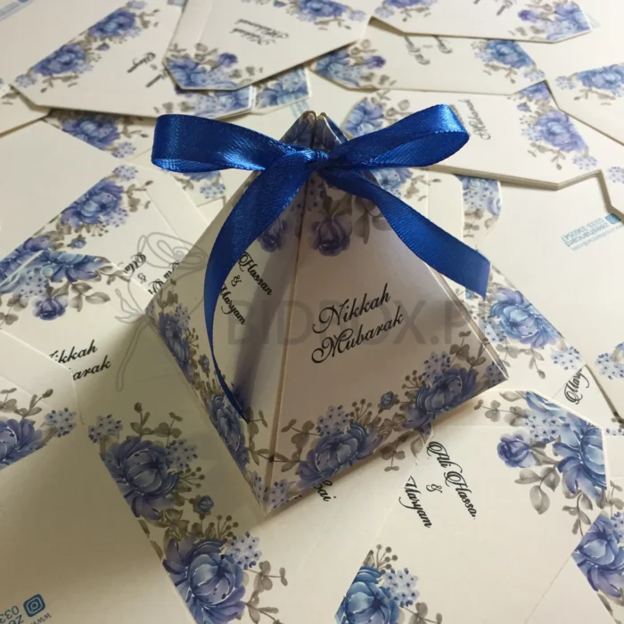 Triangle Box Blue Flowers Printed With Bow