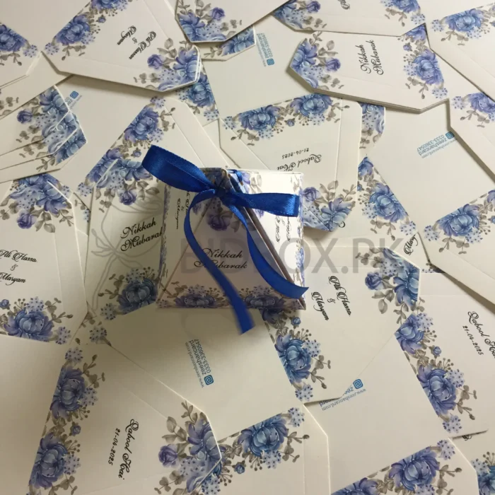 Triangle Box Blue Flowers Printed With Bow