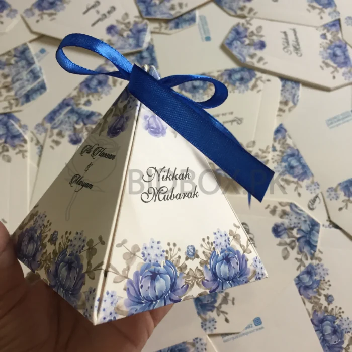 Triangle Box Blue Flowers Printed With Bow