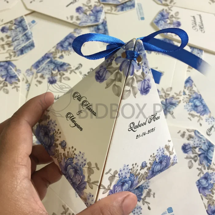 Triangle Box Blue Flowers Printed With Bow