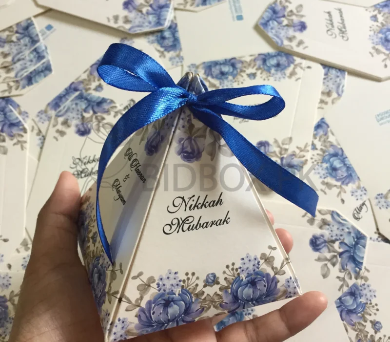 Triangle Box Blue Flowers Printed With Bow