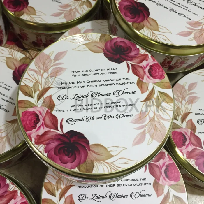Maroon Flowers Printed Half Kg Tin Box