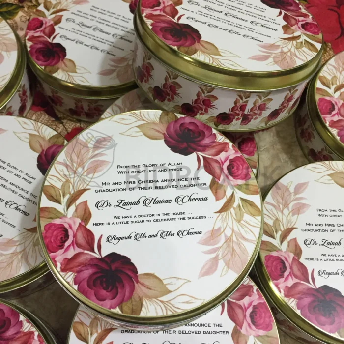 Maroon Flowers Printed Half Kg Tin Box