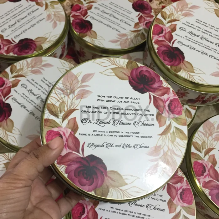 Maroon Flowers Printed Half Kg Tin Box