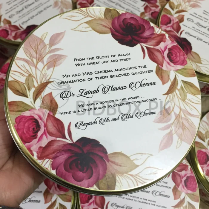 Maroon Flowers Printed Half Kg Tin Box