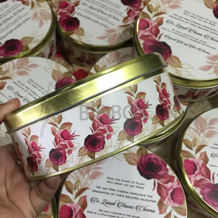 Maroon Flowers Printed Half Kg Tin Box